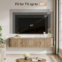 LITTLE TREE Floating TV Stand Wall Mounted, 55-Inch Wall Mounted TV Console With 2 Fluted Drawers, Modern Floating Media Console Entertainment Center For Living Room, Bedroom, Oak - Natural Oak - Xem 2