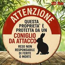 1pc 8*8 Inch Round Vintage Italian Warning Sign "Beware Of Rabbit Attack, No Entry Allowed", Rabbit Attack Sign, Suitable For Decorating Living Room, Bedroom, Study, Office, Bar, Cafe, Restaurant, Retro Style Home Decor. (Random Hole Position) - A - View 6