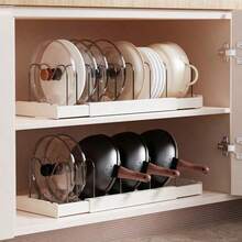 Mustorn Pots And Pans Organizer Under Cabinet, 22" Expandable Food Storage Container Lid Organizers With 9 Adjustable Dividers Pot And Pan Lid Holders Rack Inside Cabinet/Countertop(1 Pack, White) - 查看 5