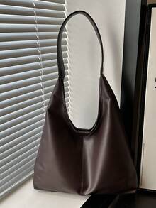 Retro Large Capacity Solid Color Women's Shoulder Bag, Multifunctional Crossbody Bag, Handbag, Large Capacity Crossbody Handbag, Casual Work Bag, PU Material (Color And Image May Vary Slightly) - Coffee - View 9