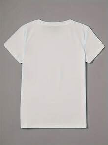 Camiseta de Mujer con Estampado de Letras de Dibujos Animados, Estilo Casual Holgado - Blanco - Ver 2