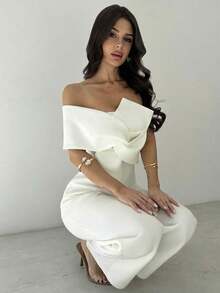 Mono modesto todo blanco para mujer, estilo "old money" casual de negocios para salir, diseño elegante con giro 3D sin mangas y espalda descubierta, adecuado para primavera, verano, otoño, invierno, festivales de música, vuelta al cole, vacaciones, ir al trabajo, aeropuerto - Blanco - Ver 10