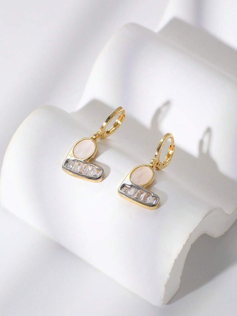 1 đôi bông tai hình trái tim đính đá Zirconia hai tông màu mới, món quà cá nhân hóa, đa năng cho Ngày Valentine hoặc Sinh nhật. - Nhiều màu - Xem 1