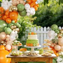 50 peças/28 peças por conjunto, Conjunto de Balões de Látex Laranja, Verde Feijão e Branco de 10 polegadas. Adequado para Banquete de Aniversário de 1 Ano, Festas, Decoração Interna, Reuniões Familiares, de Balões, Festas de Aniversário e Decoração Externa - Multicolorido - Visão 2