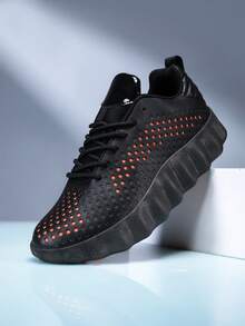 Men's Comfortable Breathable Lace-Up Cushioned Shock-Absorbing Outdoor Running Shoes - Black Orange - View 1
