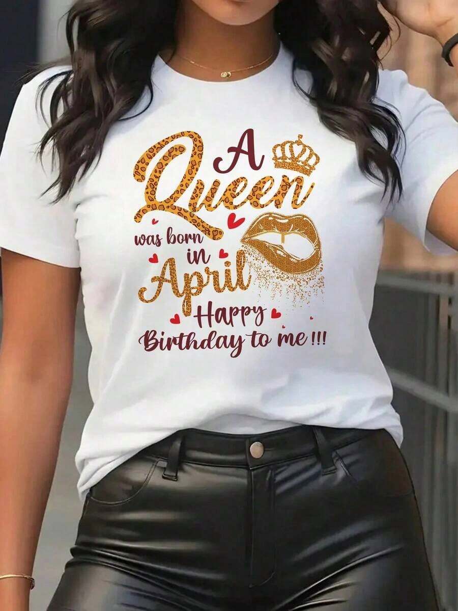 Verano Tops Mujeres Informal Deportes Camiseta Redondo Cuello Camiseta A Reina Fue Nacido En Abril Feliz Cumpleaños A Yo, Reina Nacido En Abril, Feliz Cumpleaños Cómodo Para todas las estaciones Ropa Superior 2026 País Concierto Conjunto-Vintage Calle Estilo Unisexo Suelto Algodón Corto Manga Tripulación Cuello Camiseta 100% algodón puro - Blanco - Ver 1