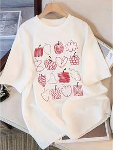 Women's Y2K Custom Short Sleeve T-Shirt With Fruit Print, New Summer Fashion, Versatile, Loose Fit, Round Neck, Y2K Style - Unisex Cotton Loose Fit Short Sleeve Round Neck T-Shirt, Urban Vintage Style. - 白色 - 查看 1