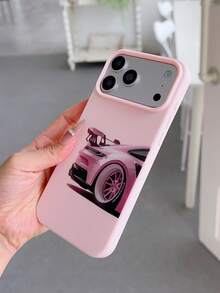 1pc Fashionable Pink Sports Car Pattern Liquid Silicone Soft Phone Case, Shock-Proof Protective Cover Compatible With Apple 11/12/13/14/14Plus/15/15Plus/16/16Plus/7/8Plus/17/17Pro - Multicolor - View 5
