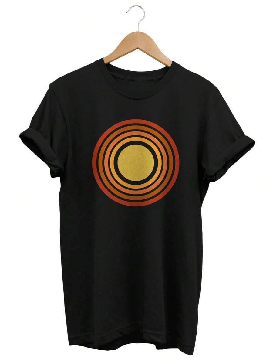 Camiseta geométrica estilo años 80 con estampado abstracto de sol. Camiseta unisex de algodón puro de 220 g. Peso ideal para todas las estaciones, apta tanto para hombres como para mujeres. Tejido duradero de alta calidad, suave al tacto y de larga duración. Prenda transpirable, ideal para el otoño y las vacaciones. - Negro - Ver 1