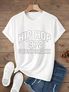 conjuntos de mujer2026Camiseta Casual de Mujer con Cuello Redondo y Manga Corta Estampada Estilo Streetwear Camiseta de Mujer Hip Hop Diseño 1972 South Bronx Ropa de Playa de Verano Regalo para Amantes de la Música y Entusiastas de la Moda Adecuado para Fiestas de Navidad, Actividades Deportivas, Fiestas de Vacaciones, Salidas, Deportes y Otros Regalos Festivos ( ) Camiseta de Algodón Antiarrugas para Mujer, Camisetas Frescas - Blanco - Ver 2