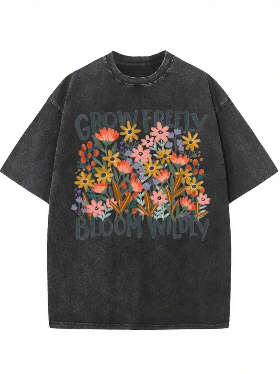 1 camiseta vintage lavada para mujer - 180g de peso pesado, cuello redondo, manga corta, estilo vintage | Camiseta de estilo urbano, suave, transpirable y de corte holgado, adecuada para uso casual en primavera y verano, lavable a máquina, una opción de moda para el guardarropa femenino. 100% algodón, 180g. - Negro - Ver 1