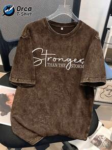 1 camiseta vintage con estampado artístico "MÁS FUERTE QUE LA TORRENTA", de la marca americana de moda, de algodón lavado con efecto desgastado, de manga corta y cuello redondo, personalizada, adecuada para vacaciones, salidas, uso casual, deportes, regalos y otras ocasiones. 100% algodón, 180g. - Negro - Ver 8