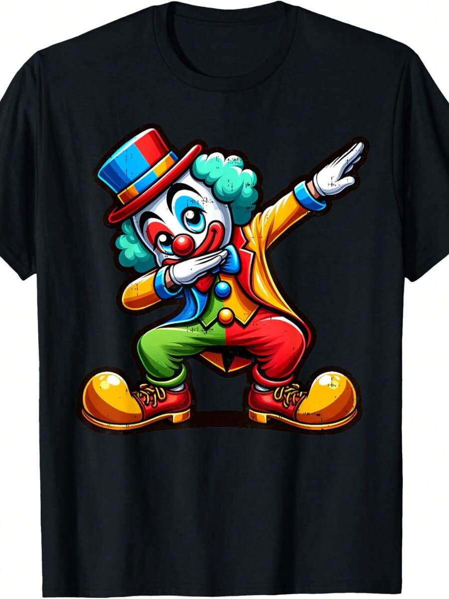 Fun Clown Dancing The Dab T-Shirt For Boys And Girls. Unisex 220g Pure Cotton T-Shirt, Ideal For All Seasons, Suitable For Both Men And Women. Durable, High-Quality Fabric, Soft To The Touch And Long-Lasting. Breathable Garment, Perfect For Autumn And Holidays. - 黑色 - 查看 1
