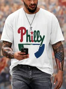 Camiseta cómoda y elegante para hombre, diseño Philadelphia Liberty Bell, cuello redondo, manga corta, adecuada para todas las estaciones, corte regular. - Blanco - Ver 1