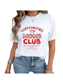 Camisetas Gráficas Oversize Retro Caffeinated Moms Club para Mujer, Estilo Casual, Negro/Blanco, Conjuntos de Verano 2026 para Mujer, Ropa de Vacaciones, Ropa para Conciertos Country, Ropa de Concierto para Mujer - Estilo Urbano Vintage, Unisex, Camiseta Holgada de Algodón de Manga Corta y Cuello Redondo - Blanco - Ver 7