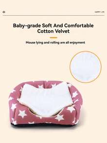 2pcs/Set Star Pattern Hamster Bed, Rabbit Hiding Place, Washable Small Pet Warm Nest With Guinea Pig Tunnel, Rabbit Hiding Cage Accessories Set, Suitable For Hamster, Ferret, Rabbit - Baby Pink - View 10