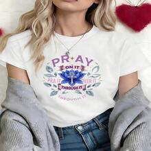 Pray On It Graphic T-Shirt, 100% Cotton Oversized Soft Breathable Casual Crewneck Short Sleeve Top, Aesthetic Spiritual Motivational Tee For Women & Faith Lovers - 白色 - 查看 12
