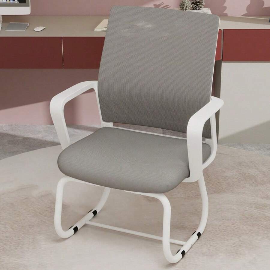 Minimalist Modern Office Chair Metal Frame Soft And Comfortable Home And Office Use Multiple Colors Available - White+Gray + Iron + Nylon Mesh + Polyurethane1 - View 1
