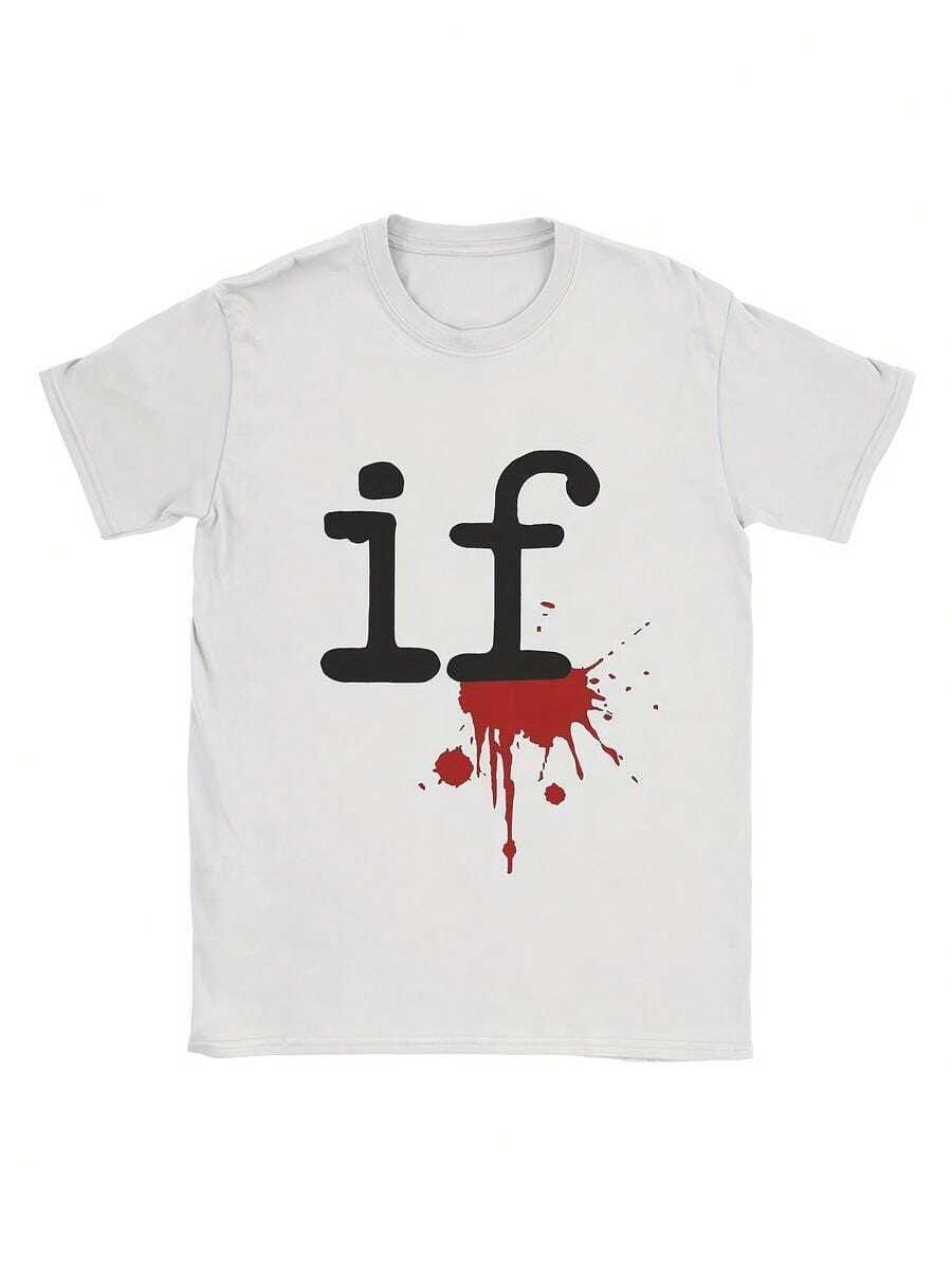 Camiseta para hombre Autocomplacencia sin esfuerzo  Estilo vintage con logo IF audaz y dise?o de gota de sangre, adecuada para conciertos, uso diario y todas las estaciones, cuello redondo, estilo cas - Blanco - Ver 1