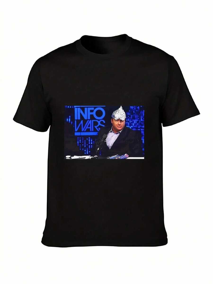 Camiseta de hombre, camiseta unisex con temática de  de información y teoría de la conspiración de Alex Jones - diseño de sombrero de aluminio, ropa casual de calle de cuello redondo suave y pura, adecuada para fans, uso diario y como regalo de merchandising de  de información, camisa casual de mujer, adecuada para el hogar, el trabajo y las fiestas. - Negro - Ver 1