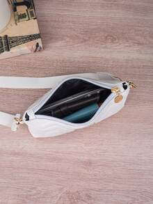 Bolso de mujer de moda con pespunte, bolso bandolera, embrague, bolso sobre, decoración metálica rectangular, para uso diario - Blanco 2 - Ver 7