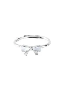 1 Pc 925 Sterling Silver Shell Bow Adjustable Ring, Dainty White Mother Of Pearl Bowknot Open Ring, Hypoallergenic Jewelry For Women - Silver - View 3