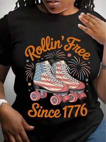 "Rollin' Free Since 1776" T-Shirt, American Roller Skates, Patriotic Sweatshirt, Unisex Clothing, American Pride - 黑色 - 查看 1