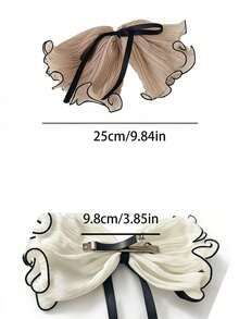 1pc Chiffon Ruffle Bow Hair Clip, Sweet & Elegant Women Hair Accessory With Ribbon Tail, Suitable For Summer, Vacation, Travel - A - View 3
