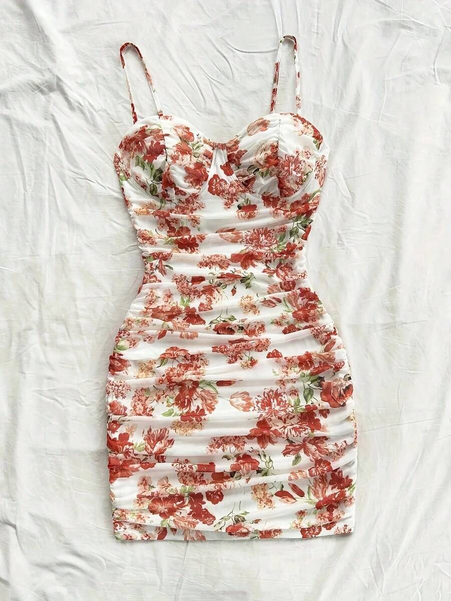 Vestido Floral francés para mujer, moda Primavera Verano, temperamento Sexy, Mini vestidos sin espalda, estilo de vacaciones, falda para la playa con tirantes - Rosa - Ver 1