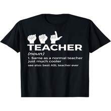 Camiseta exclusiva para el Día de la Independencia y el Día del Padre, decorada con un divertido lenguaje de se?as americano definido por un profesor, corte regular, cómoda y a la moda, unisex, para verano de 2025, manga corta, estampada, 220 g. - Negro - Ver 1