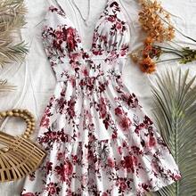 Vacation Spaghetti Strap V-Neck Hollow-Out Backless Floral Print Dress,Summer Dresses For Women - Púrpura malva - Ver 4