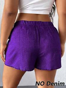 Falda pantalón informal de aspecto de mezclilla con doblez asimétrico y nudo lateral para mujer talla grande - Morado - Ver 2