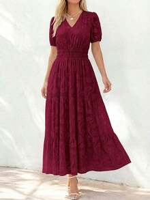 Women's Boho Maxi Dress, Summer Short Sleeve V-Neck Floral Flowy A-Line Long Dress, Formal For Wedding Guest & Baby Shower - 白色 - 查看 3