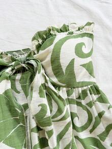 Set de 2 piezas para mujer con parte superior corta sin mangas con volantes y estampado de rayas y flores, y shorts casuales para verano, vacaciones en la playa y fiestas - Verde 2 - Ver 5