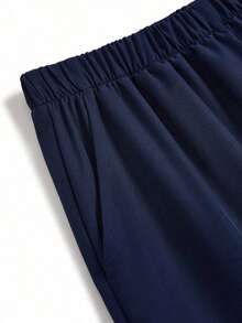 Conjunto de uniforme de pijama de unicolor con parches, cuello en V y manga corta - Azul marino 4 - Ver 7