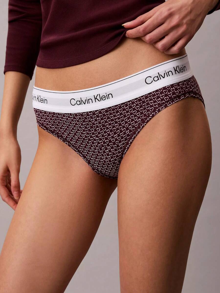Calvin Klein Icon Cotton Modal Bikini QF8520 Thongs For Women Underwear - Stencil Heart / Dark Berry - 查看 1