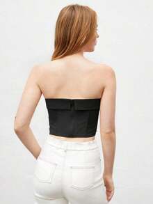 Camiseta de tirantes con detalle de pliegue para mujer, apta para uso urbano y casual de negocios, top básico adecuado para Navidad, Halloween, fiestas y atuendo de invitada a bodas - Negro - Ver 5