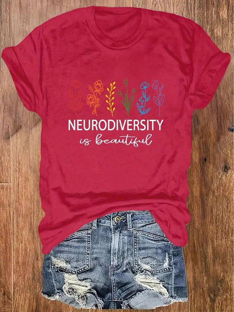 Korean Fashion For Plus Size Women, Printed Short Sleeve Round Neck T-Shirt For Plus Size Women, Loose And Comfortable Clothing, Summer Tops For Women. - 紅色 - 查看 1