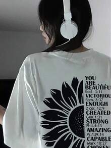Camiseta Básica Casual de Manga Corta para Mujer, Holgada y Versátil - Blanco - Ver 2