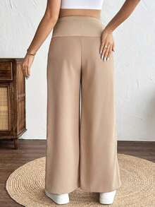 Pantalones casuales de unicolor con bolsillo para mujeres embarazadas, para uso diario - Caqui - Ver 2
