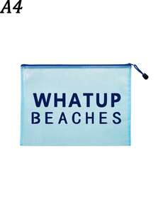 多色時尚網格海灘包，印有「WHATUP BEACHES」字樣的化妝包，海灘主題，大容量透明化妝包 - 彩色 - 查看 17