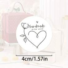100PCS White Self-Adhesive Stickers With The Words "Handmade With Love" Written On Them, For Eeveryday Office Supplies, Gift Wrapping, Birthdays, Parties, Etc. - G07 White - View 2