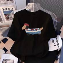 Women's Casual Printed T-Shirt, Short Sleeves, Round Neck, Spring/Summer Urban Fashion Unisex T-Shirt. GBWY - 686黑色 - 查看 12