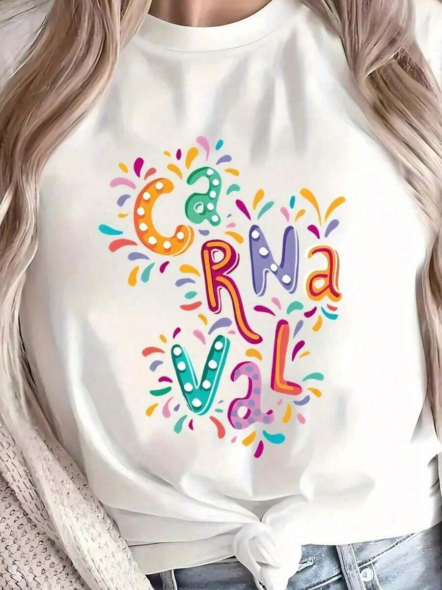 Camiseta Casual con Estampado de Frutas Naranjas, Camiseta Casual de Manga Corta y Cuello Redondo, Top Cómodo para Uso Diario, Ropa de Verano para Mujer. 100% Algodón, Duradera. - Blanco - Ver 1