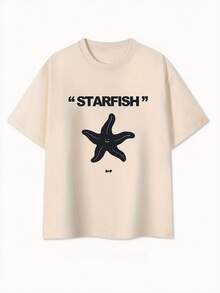 Women's Short-Sleeved T-Shirt With Cartoon Five-Pointed Star Print, New Summer Fashion, Loose Fit, Round Neck, Versatile Design, White Top. - 杏色 - 查看 12