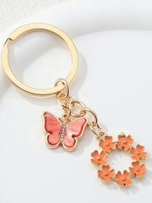 1pc Sweet Butterfly Wreath Keychain, Faux Shell Rhinestone Butterfly Pendant, Girly Bag Charm, Spring Fresh Keychain Accessory - Multicolor - View 3
