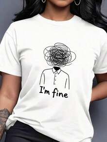 Sudadera Casual de Cuello Redondo para Mujer con Estampado "I'm Fine-1Pure-Cotton" - Blanco 1 - Ver 3