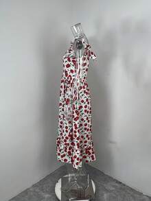 Elegant Casual Spring Dress In A European Style With A Mixed Print And Delicate Ruffles For Fashionable Women - Red - View 8