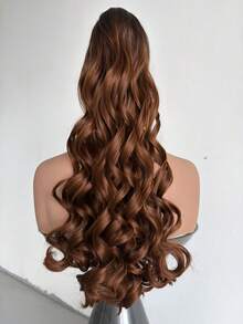 WIGGAGA 24-Inch Ombre Brown/Ombre Gray Women Elegant Curly Ponytail Synthetic Hair Clip-On Hairpiece, Versatile Hair Accessory For Daily Use - Brown - View 2