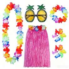 Bộ trang phục váy cỏ Hawaii 6 món, bao gồm kính hình quả dứa + váy cỏ + băng đô hoa nhiều màu sắc, thích hợp cho tiệc bãi biển mùa hè, tiệc Hawaiian Luau, biểu diễn lễ hội, lễ hội hóa trang, sự kiện ngày lễ, trang phục chụp ảnh, bộ trang phục mang phong cách đảo biển. - nhiều màu - Xem 14